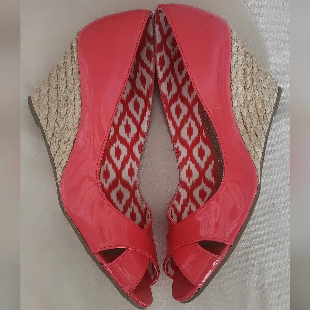Dexflex Comfort Sandals Womens Peep Toe Leather Wedge Coral Sz 9.5 - Picture 3 of 10